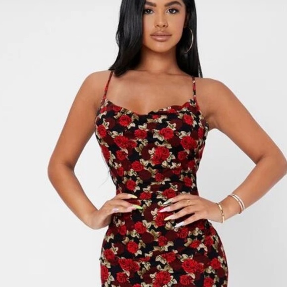 Dresses & Skirts - New Floral Roses Cami Red And Black Dress
